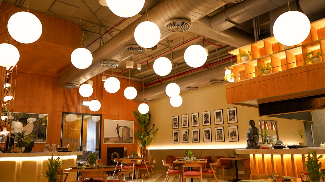 cozy and eclectic restaurant interior with warm lighting