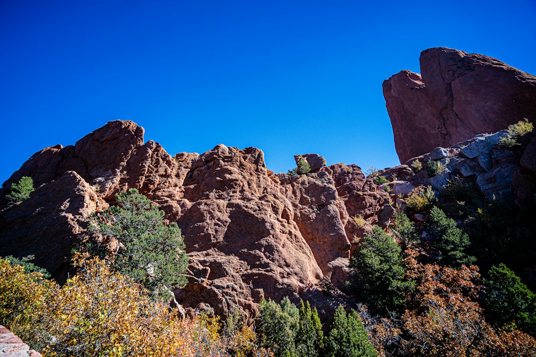 golden hour sunlight on red rock formations at Garden of the Gods