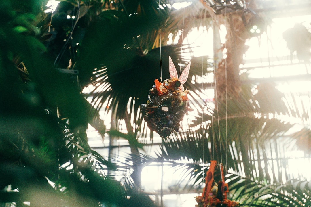 colorful butterflies resting on tropical flowers in a lush greenhouse