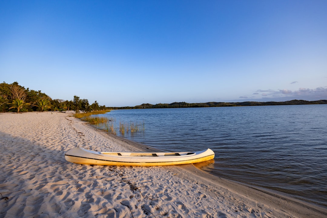 person paddleboarding on a calm coastal lake at sunrise
