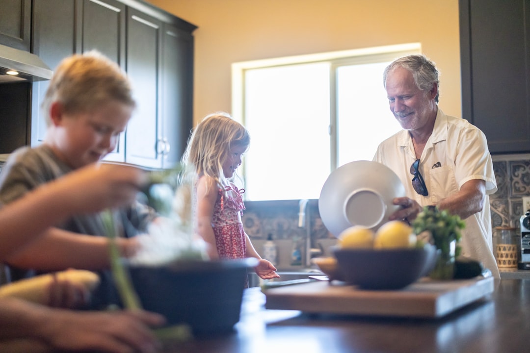large family cooking together in a modern kitchen
